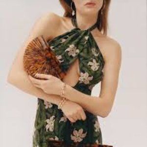 Topshop Hibiscus Floral Halter Print Midi Dress